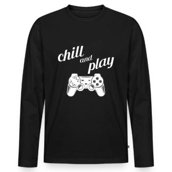 Contrôleur de jeu Chill and Play pour les joueurs - T-shirt manches longues Premium bio Homme - noir - Devant - Nico (187cm)