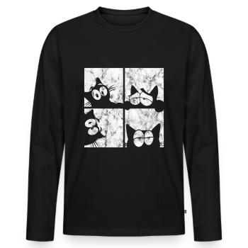 Chat Chat Miau Chat Rétro Chat Chat - T-shirt manches longues Premium bio Homme - noir - Devant - Nico (187cm)