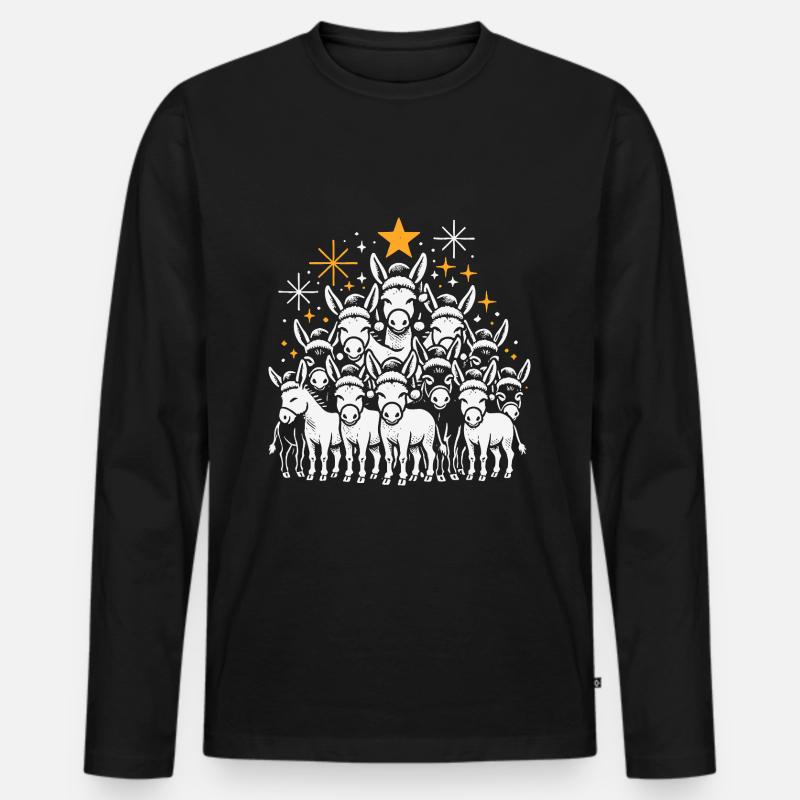 Esel Weihnachten - Männer Premium Bio Langarmshirt - Schwarz
