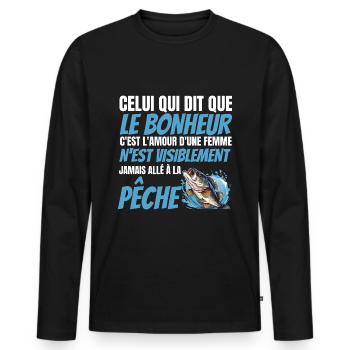 jamais allé à la pêche - T-shirt manches longues Premium bio Homme - noir - Devant - Nico (187cm)