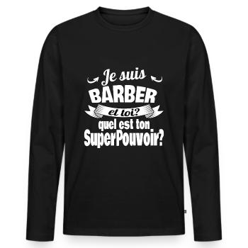 je suis barber - T-shirt manches longues Premium bio Homme - noir - Devant - Nico (187cm)