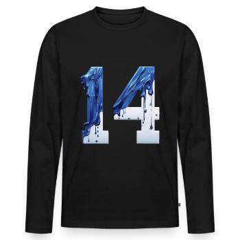 NON. 14 NUMÉRO 14 BLEU BLANC 14E ANNIVERSAIRE - T-shirt manches longues Premium bio Homme - noir - Devant - Nico (187cm)