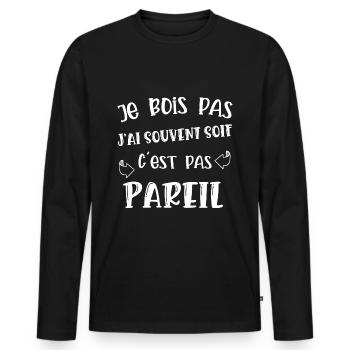 je bois pas - T-shirt manches longues Premium bio Homme - noir - Devant - Nico (187cm)