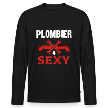 plombier sexy - T-shirt manches longues Premium bio Homme - noir - Devant - Nico (187cm)