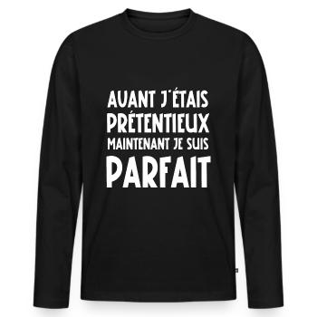avant j'étais prétentieux - T-shirt manches longues Premium bio Homme - noir - Devant - Nico (187cm)