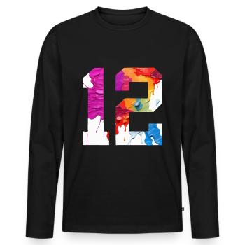 FARBIG NUMMER 12 BUNT 12. GEBURTSTAG - Männer Premium Bio Langarmshirt - Schwarz - Vorne - Nico (187cm)