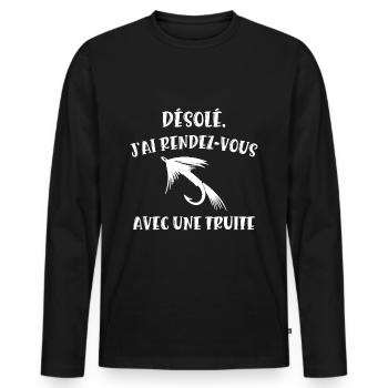 rendez-vous avec une truite - T-shirt manches longues Premium bio Homme - noir - Devant - Nico (187cm)