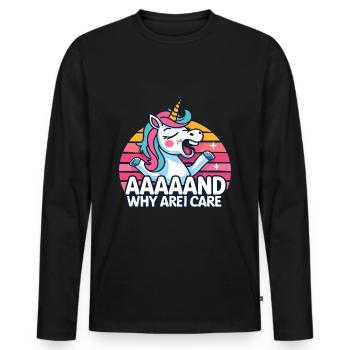 Und warum sollte es mich interessieren? Lustiges sarkastisches Einhorn - Männer Premium Bio Langarmshirt - Schwarz - Vorne - Nico (187cm)