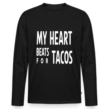 Mon cœur bat pour les tacos Funny Food Lover - T-shirt manches longues Premium bio Homme - noir - Devant - Nico (187cm)