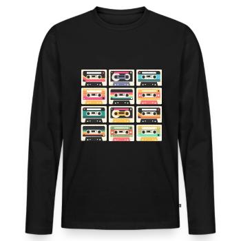 80s 90s Cassette Mixtape Retro Funny - T-shirt manches longues Premium bio Homme - noir - Devant - Nico (187cm)