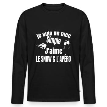 snow et apéro - T-shirt manches longues Premium bio Homme - noir - Devant - Nico (187cm)