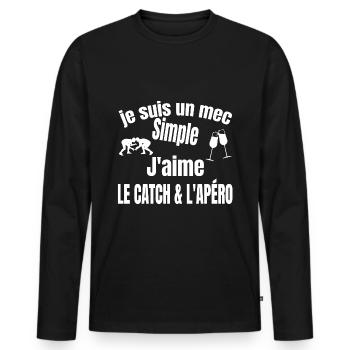 catch et apéro - T-shirt manches longues Premium bio Homme - noir - Devant - Nico (187cm)