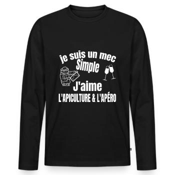 apiculture et apéro - T-shirt manches longues Premium bio Homme - noir - Devant - Nico (187cm)