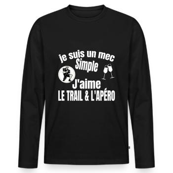 trail et apéro - T-shirt manches longues Premium bio Homme - noir - Devant - Nico (187cm)