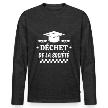 déchet de la société - T-shirt manches longues Premium bio Homme - anthracite chiné - Devant - Nico (187cm)