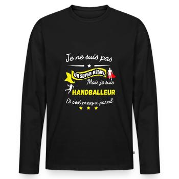 pas superhéros mais HANDBALLEUR - T-shirt manches longues Premium bio Homme - noir - Devant - Nico (187cm)
