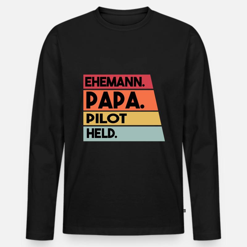 Ehemann Papa Pilot Held - Männer Premium Bio Langarmshirt - Schwarz