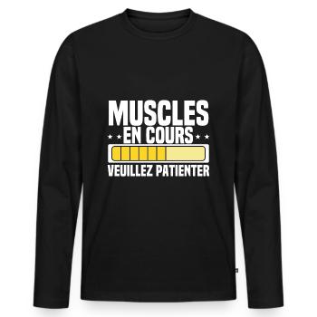 Muscles En Cours Muscu Humoristique Musculation - T-shirt manches longues Premium bio Homme - noir - Devant - Nico (187cm)