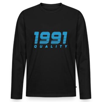 1991 quality | Farbe änderbar - Männer Premium Bio Langarmshirt - Schwarz - Vorne - Nico (187cm)