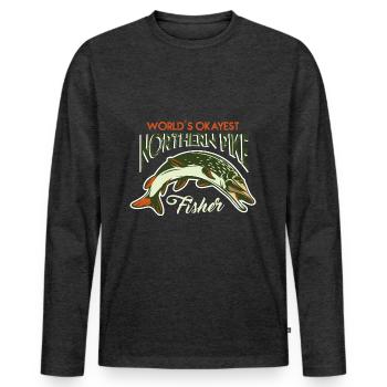 pêche, brochet, nord, - T-shirt manches longues Premium bio Homme - anthracite chiné - Devant - Nico (187cm)