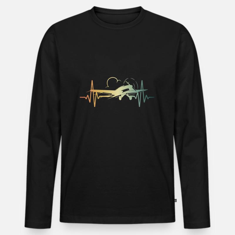 Herzschlag Flieger Flugzeug Pilot - Männer Premium Bio Langarmshirt - Schwarz