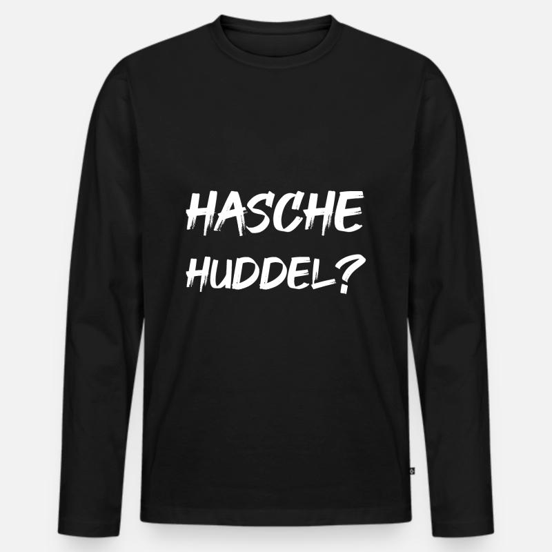 Hasche Huddel? - Männer Premium Bio Langarmshirt - Schwarz