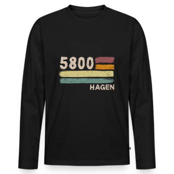5800 Hagen Retro Postleitzahlen Alte PLZ Vintage - Männer Premium Bio Langarmshirt - Schwarz - Vorne - Nico (187cm)