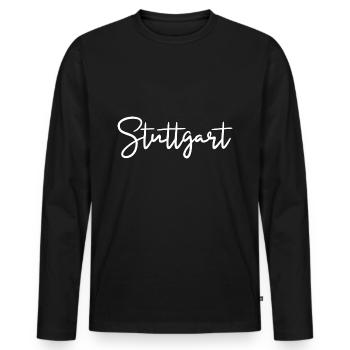 Stuttgart - Männer Premium Bio Langarmshirt - Schwarz - Vorne - Nico (187cm)