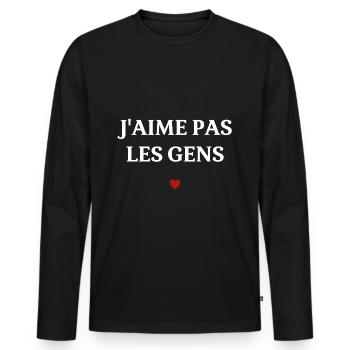 Humoristique adolescent Humour J'aime Pas Les Gens - T-shirt manches longues Premium bio Homme - noir - Devant - Nico (187cm)
