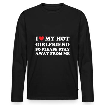 I Luv My Hot Girlfriend So Please Stay Away - T-shirt manches longues Premium bio Homme - noir - Devant - Nico (187cm)