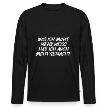 Was ich nicht mehr weiss hab ich nicht gemach - Männer Premium Bio Langarmshirt - Schwarz - Vorne - Nico (187cm)