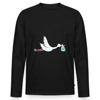 Livraison spéciale bébé cigogne - T-shirt manches longues Premium bio Homme - noir - Devant - Nico (187cm)