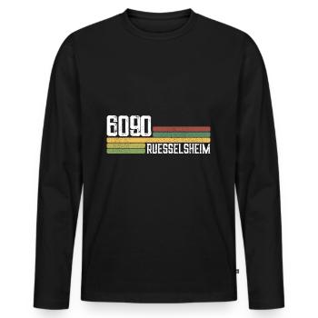 6090 Rüsselsheim Postleitzahlen Alte PLZ Vintage - Männer Premium Bio Langarmshirt - Schwarz - Vorne - Nico (187cm)