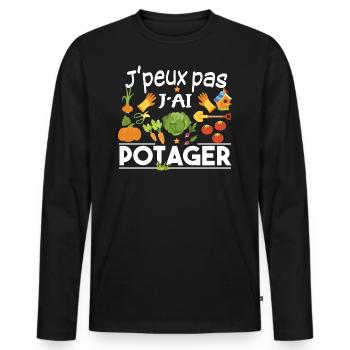Potager Retraite Jardinier Retraité Jardinage - T-shirt manches longues Premium bio Homme - noir - Devant - Nico (187cm)