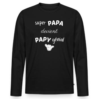 SUPER PAPA DEVIENT PAPY GENIAL - T-shirt manches longues Premium bio Homme - noir - Devant - Nico (187cm)