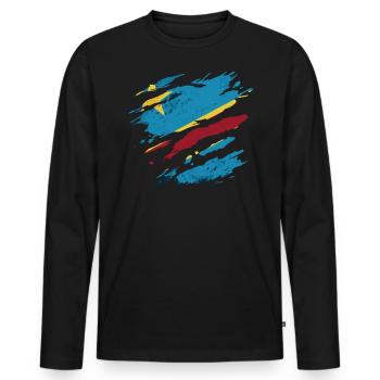 Congo - National Flag, Scratches, Cracks - Men's Premium Organic Long Sleeve Shirt - black - Front - Nico (187cm)