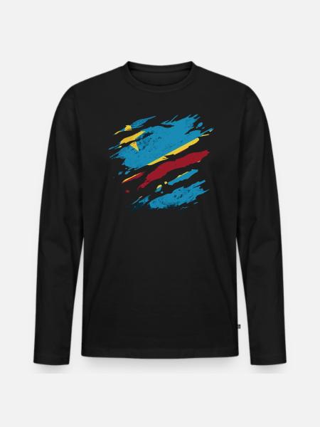 Congo - National Flag, Scratches, Cracks - Men's Premium Organic Long Sleeve Shirt - black