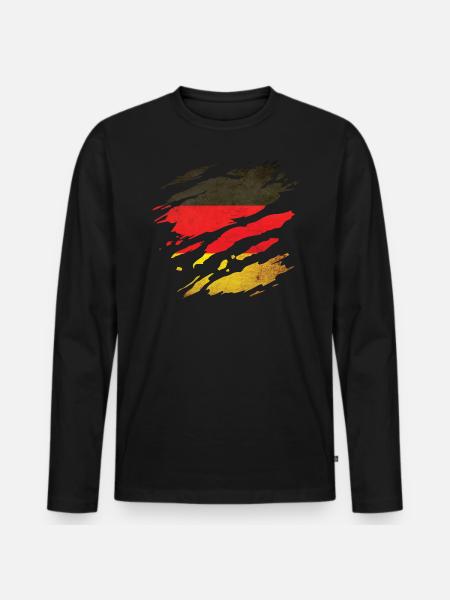 Allemagne - Drapeau national, rayures, fissures - T-shirt manches longues Premium bio Homme - noir