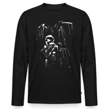 Minimal Manga / Ninja Figur ABSTRAKT - Männer Premium Bio Langarmshirt - Schwarz - Vorne - Nico (187cm)