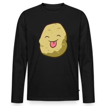 Potato - sticks out tongue - Men's Premium Organic Long Sleeve Shirt - black - Front - Nico (187cm)