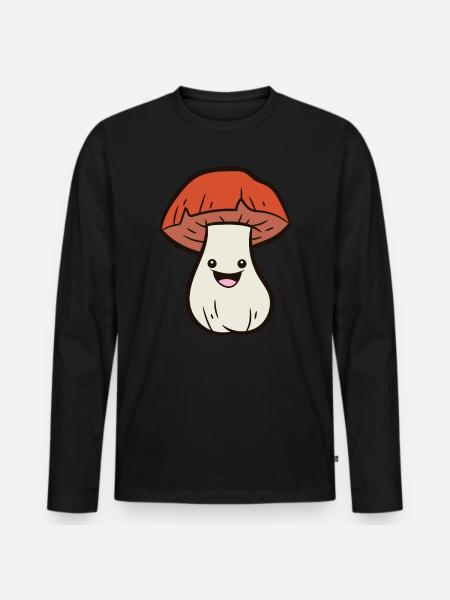 Mushroom - Happy Mushroom - Men's Premium Organic Long Sleeve Shirt - black
