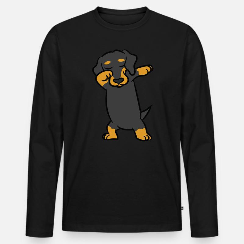 Dackel - tanzen, dab, dabben, dabbing - Männer Premium Bio Langarmshirt - Schwarz