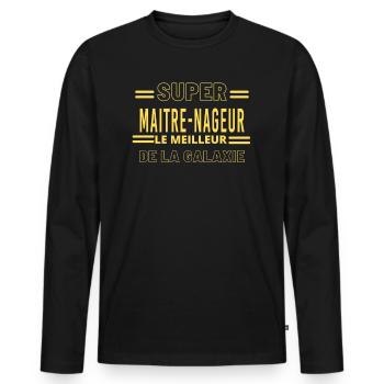 Meilleur de la galaxie MAITRE NAGEUR - T-shirt manches longues Premium bio Homme - noir - Devant - Nico (187cm)
