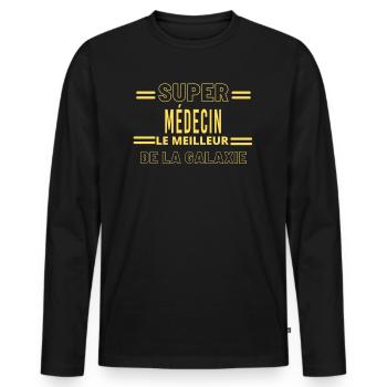 Meilleur de la galaxie MÉDECIN - T-shirt manches longues Premium bio Homme - noir - Devant - Nico (187cm)