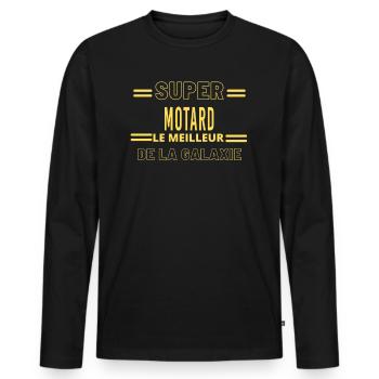 Meilleur de la galaxie MOTARD - T-shirt manches longues Premium bio Homme - noir - Devant - Nico (187cm)
