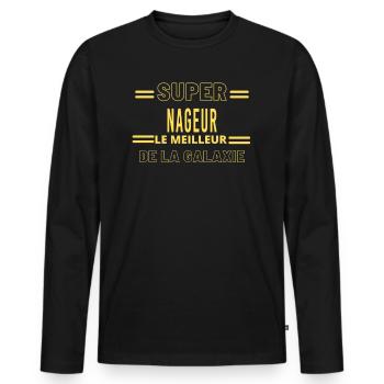 Meilleur de la galaxie NAGEUR - T-shirt manches longues Premium bio Homme - noir - Devant - Nico (187cm)
