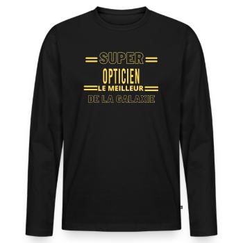 Meilleur de la galaxie OPTICIEN - T-shirt manches longues Premium bio Homme - noir - Devant - Nico (187cm)