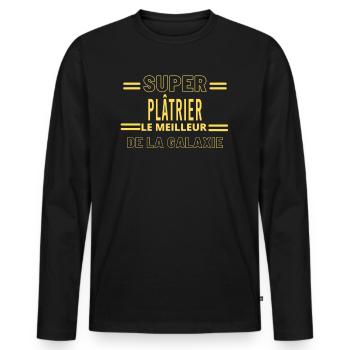 Meilleur de la galaxie PLÂTRIER - T-shirt manches longues Premium bio Homme - noir - Devant - Nico (187cm)