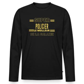 Meilleur de la galaxie POLICIER - T-shirt manches longues Premium bio Homme - noir - Devant - Nico (187cm)