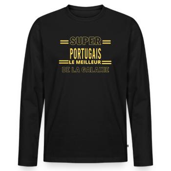 Meilleur de la galaxie PORTUGAIS - T-shirt manches longues Premium bio Homme - noir - Devant - Nico (187cm)